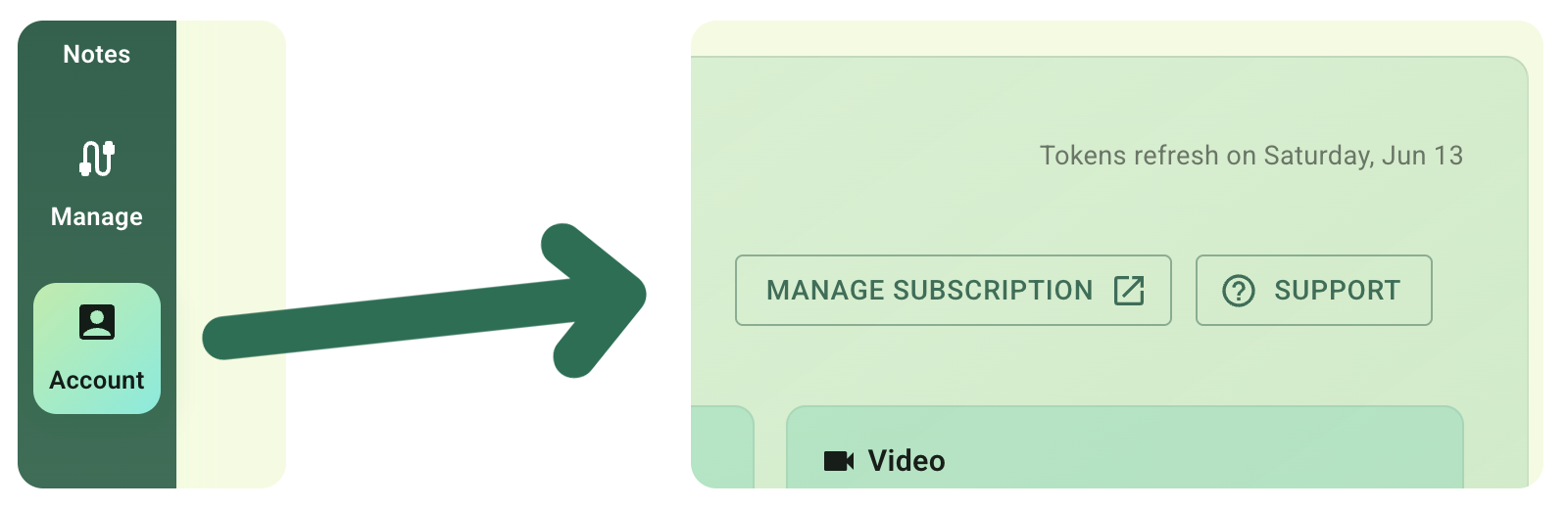 The Account page, with the Manage Subscription link near the top